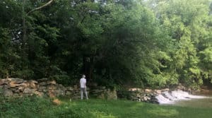 Catoctin creek dam and rock wall on the Phillips Farm Hiking Trail in Waterford VA